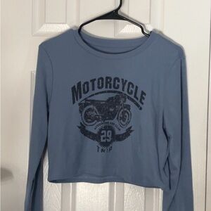 Blue Motorcycle Graphic Long Sleeve Shirt